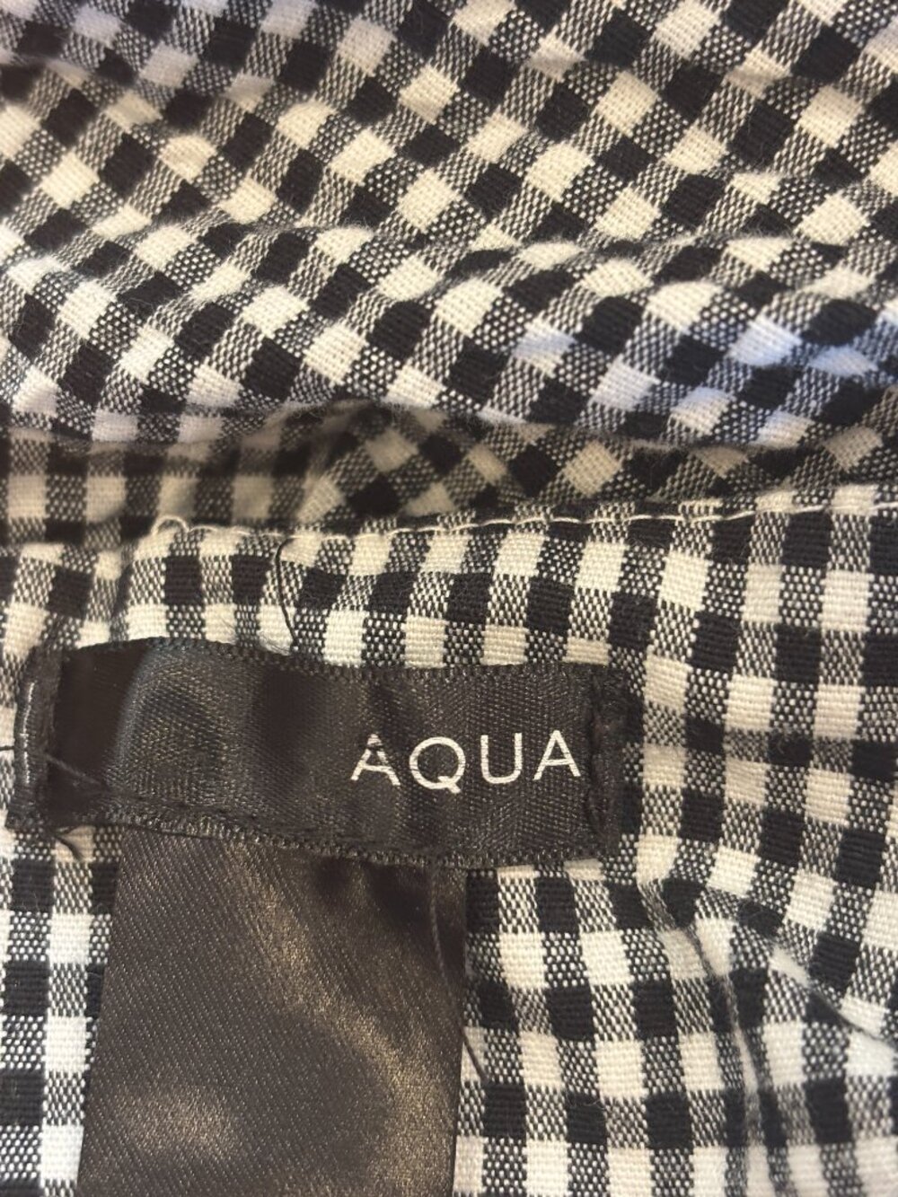Aqua Gingham Off-the-Shoulder Ruched Mini Dress | Black & White | Size Medium | - Picture 4 of 6
